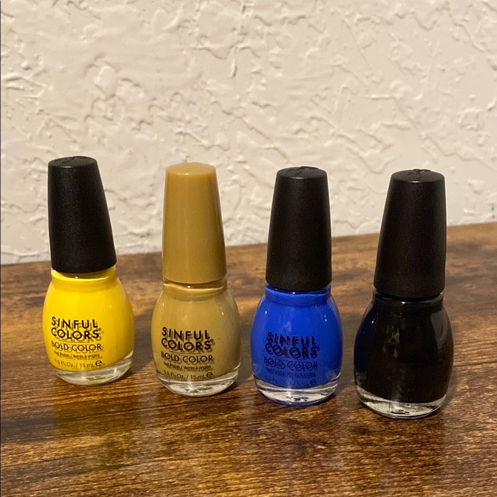 Sinful Colors Nail Polish Set - Yellow, Tan, Blue, Black